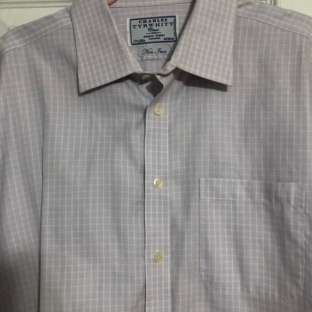 Charles Tyrwhitt purple white check non iron button‎ down shirt men’s  17.5 /38